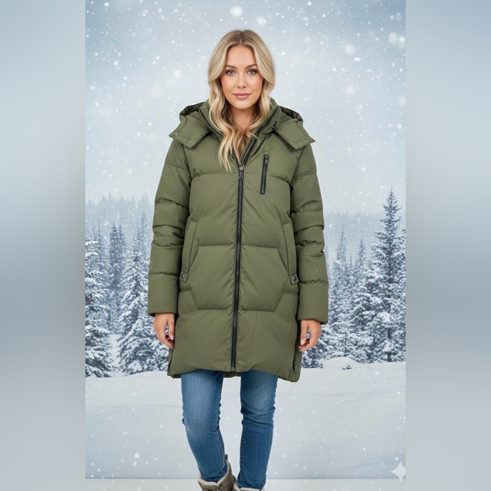 Orolay Down Thickened Puffer Jacket Women’s Winter Coat Hooded Olive Green Sz L